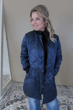 Timeless Treasure Iridescent Blue Quilted Long Jacket