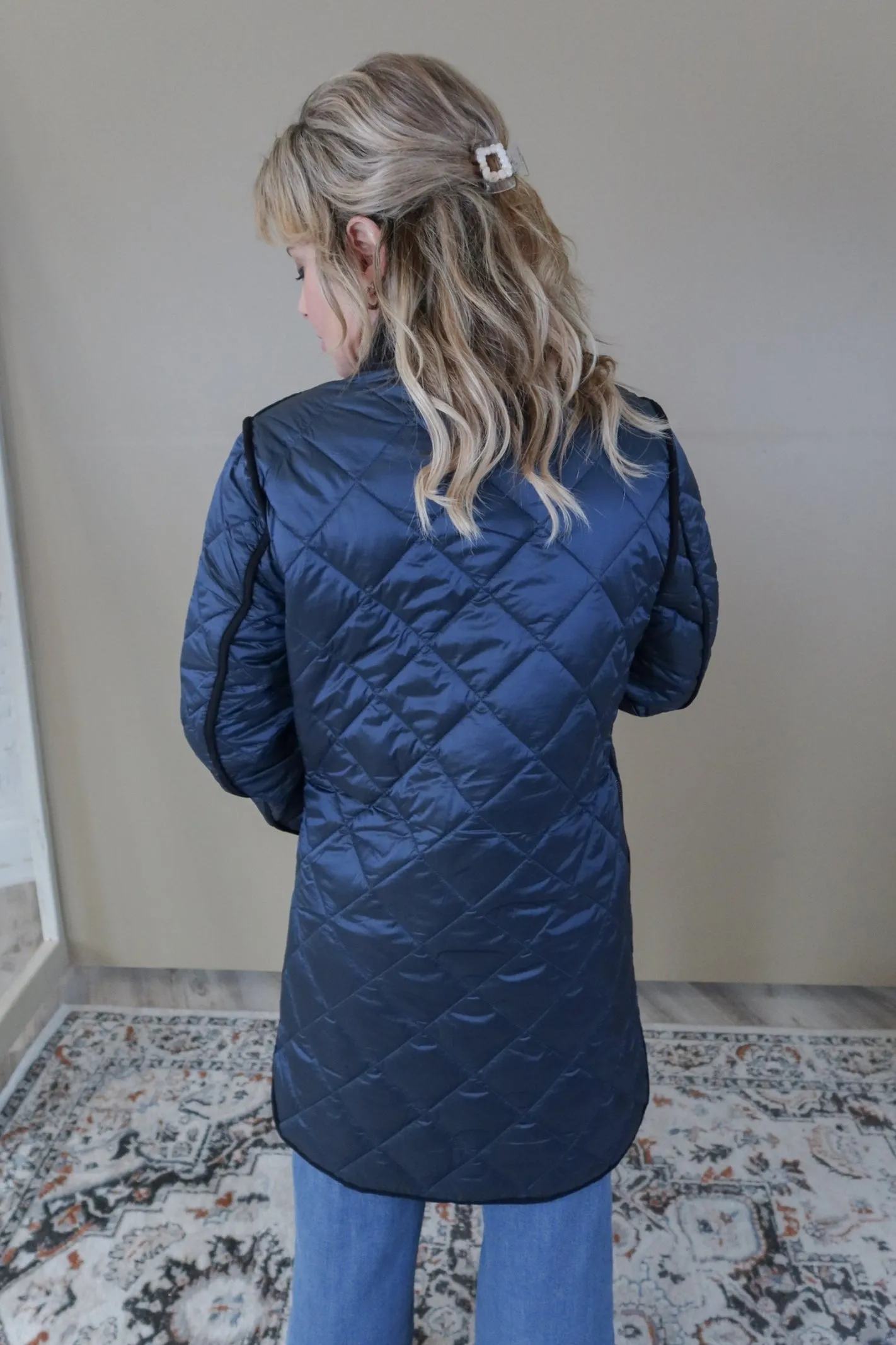 Timeless Treasure Iridescent Blue Quilted Long Jacket