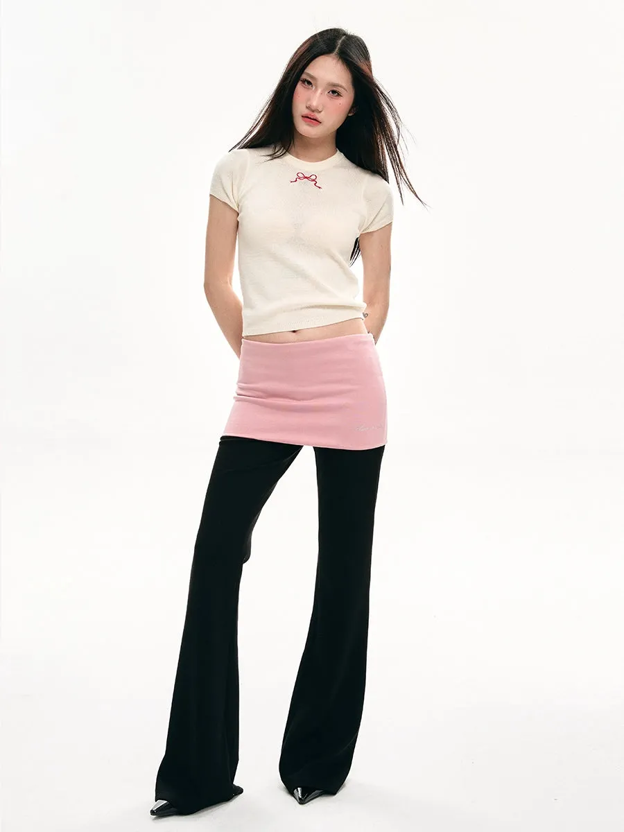 Two-Tone Waistband Stretchable Flared Sweatpants