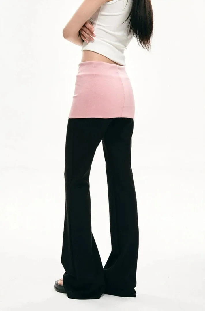 Two-Tone Waistband Stretchable Flared Sweatpants