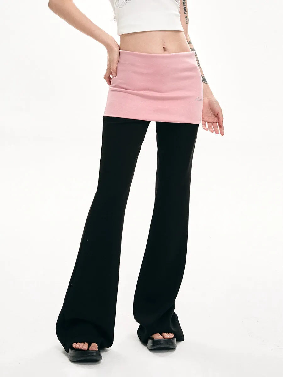 Two-Tone Waistband Stretchable Flared Sweatpants