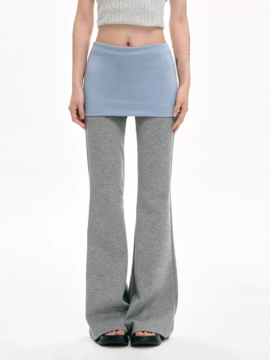 Two-Tone Waistband Stretchable Flared Sweatpants