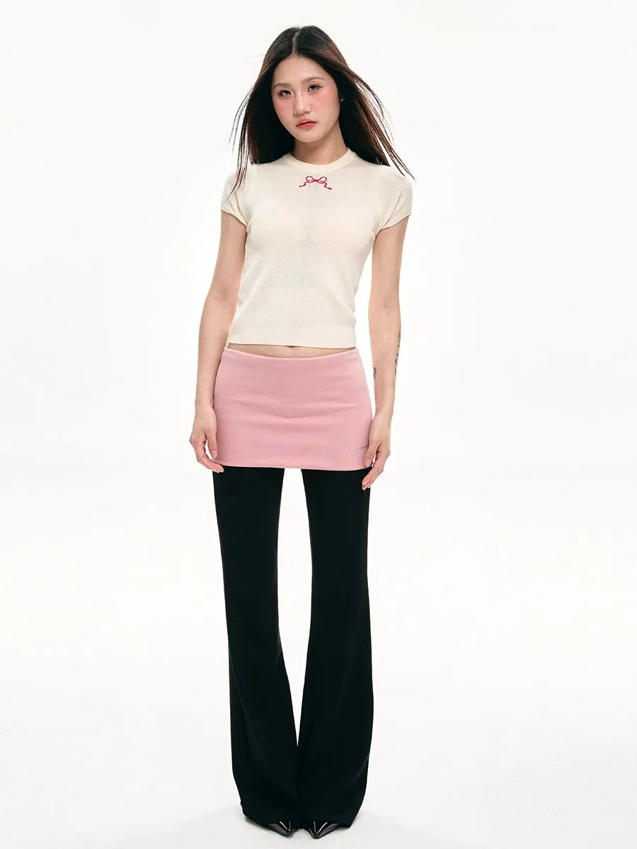 Two-Tone Waistband Stretchable Flared Sweatpants