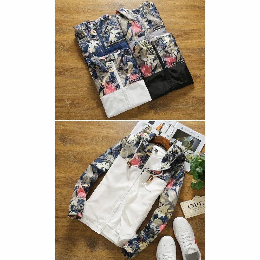 Women Floral Causal Windbreaker Basic Zipper Jackets