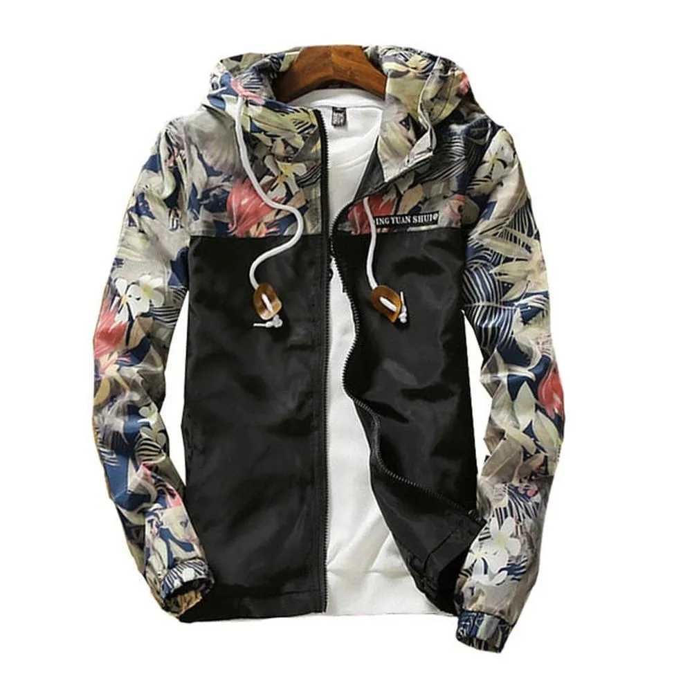 Women Floral Causal Windbreaker Basic Zipper Jackets