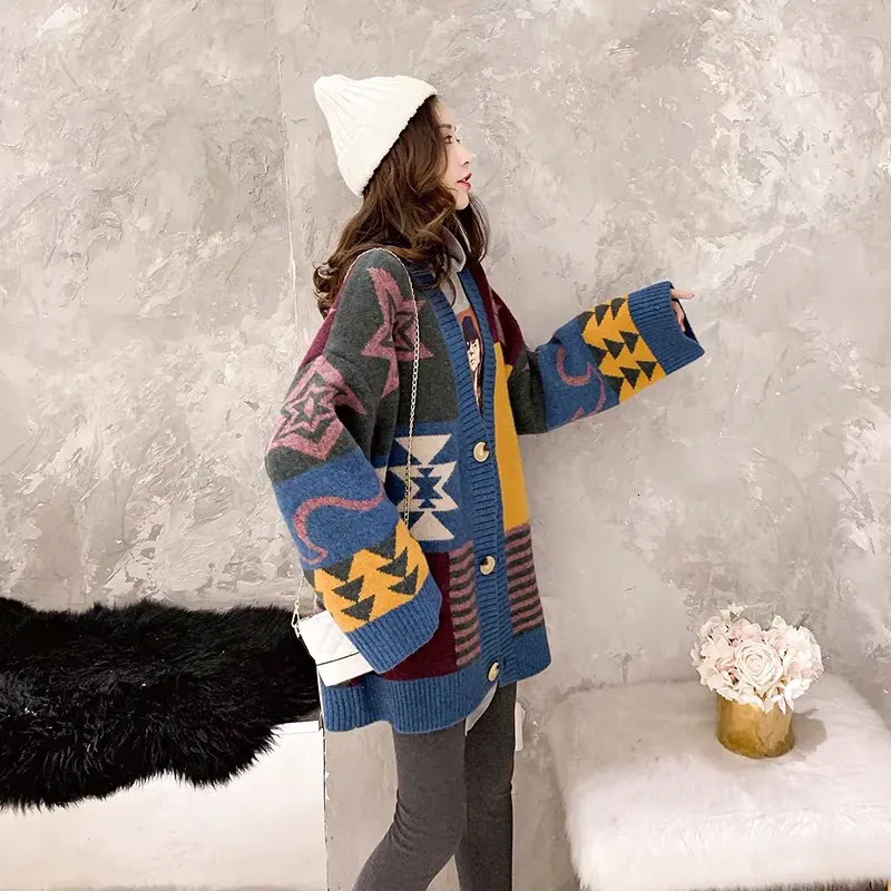 Women's Winter Casual Patchwork V-Neck Long Cardigan