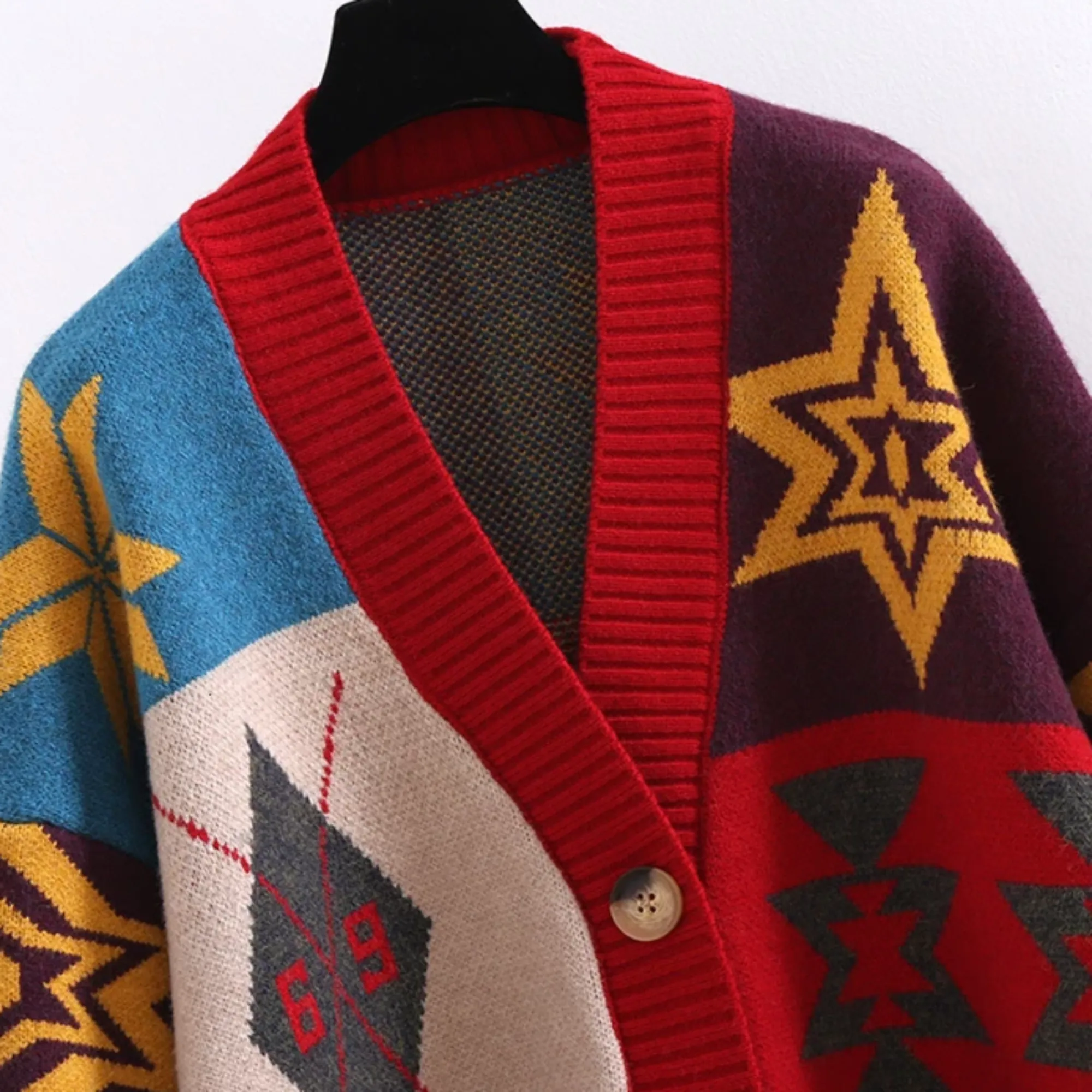 Women's Winter Casual Patchwork V-Neck Long Cardigan