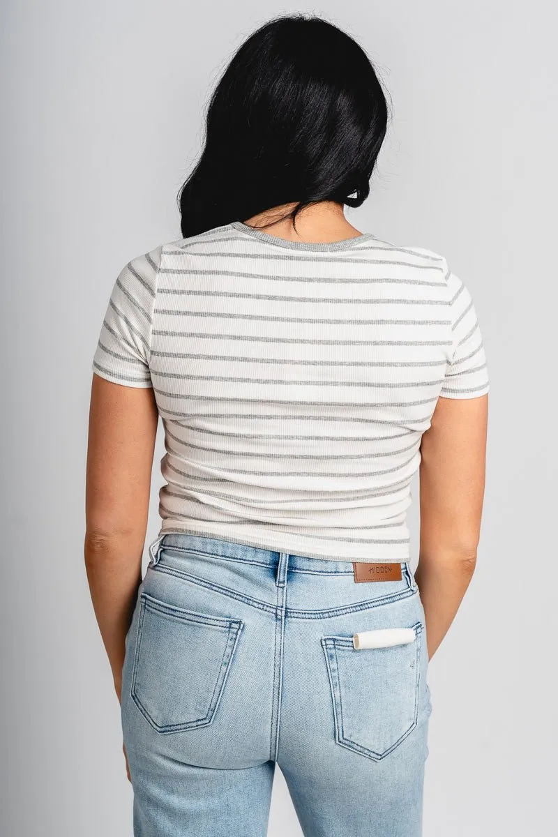 Z Supply Saxton stripe tee heather grey