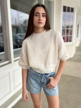 Zari Distressed Knit Sweater - Ivory